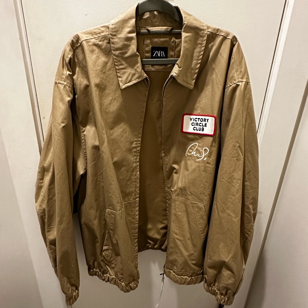 Zara Tan Jacket with Victory Circle Club Patch